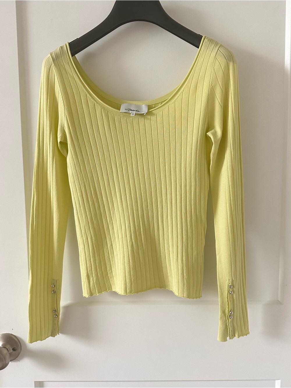 3.1 Phillip Lim Yellow Ribbed Long-Sleeve Scoop Neck Top